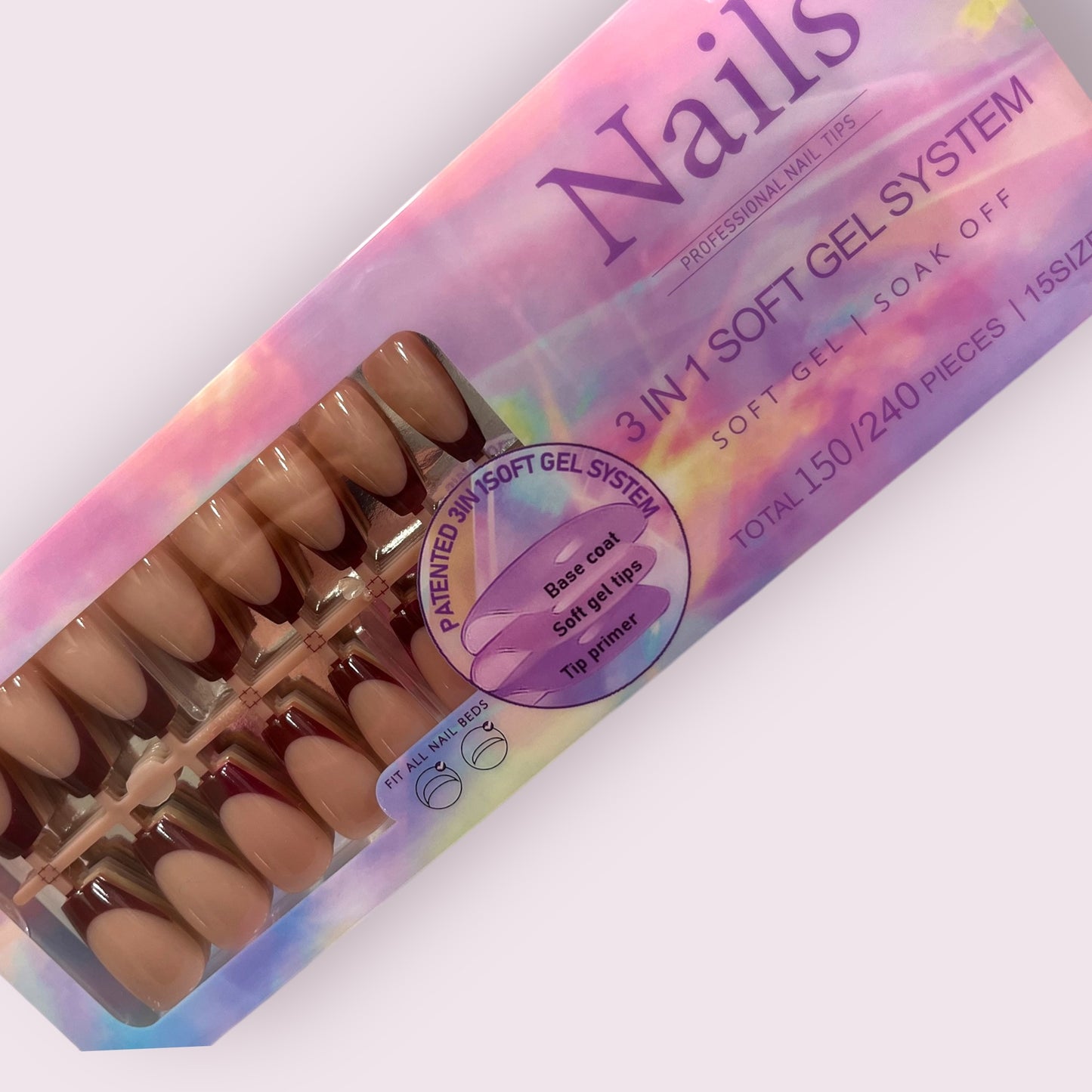 3 in 1 soft gel system press on nails(150 pieces)coffin long