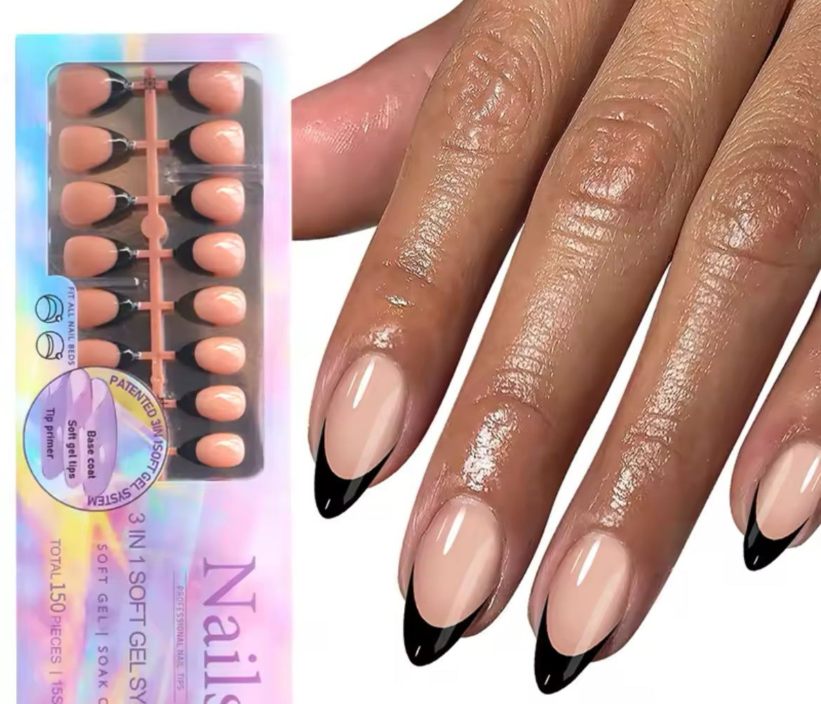 3 in 1 soft gel system press on nails(150 pieces) short/medium length almond