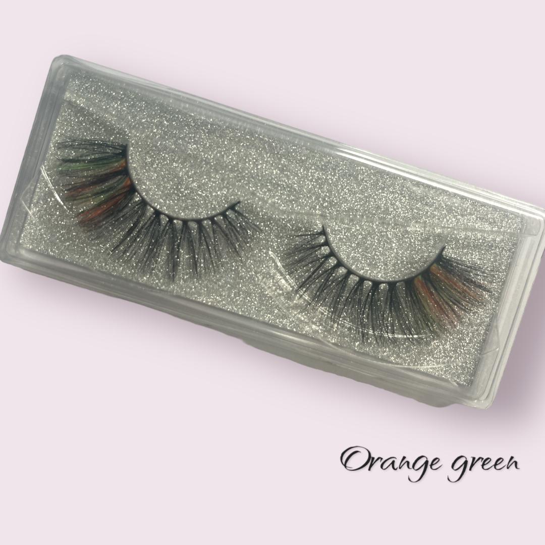 Orange Green tip Colored Mink Lashes