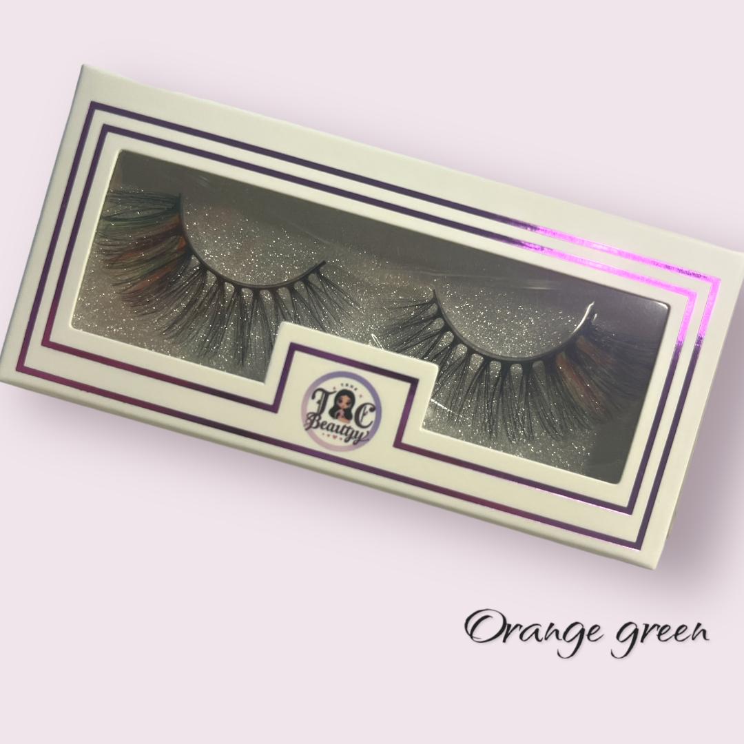 Orange Green tip Colored Mink Lashes