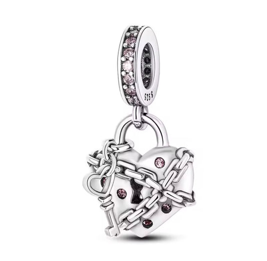 925 Sterling silver Heart with lock key