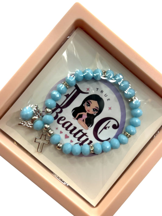 Angel and cross baby blue bracelet