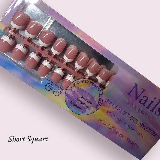 3 in 1 soft gel system press on nails(150 pieces) short/square