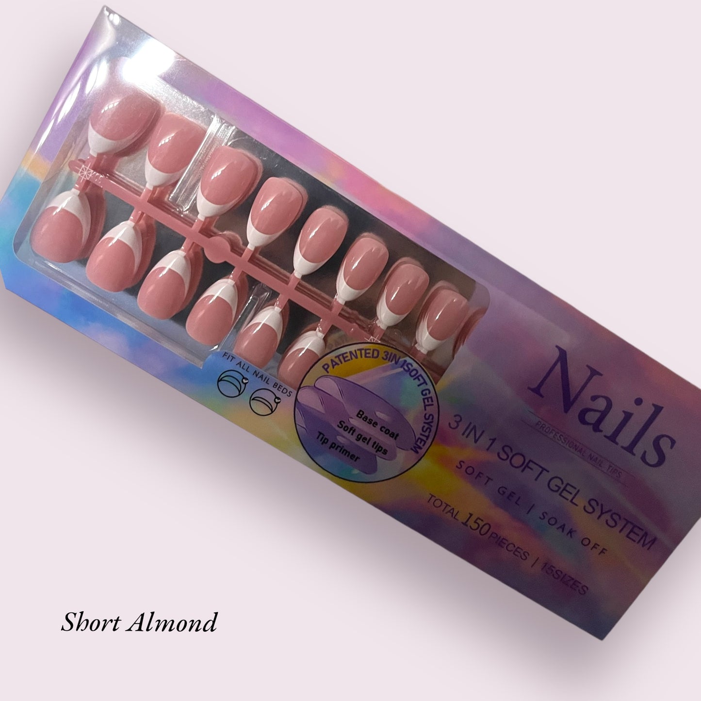 3 in 1 soft gel system press on nails(150 pieces) short/almond