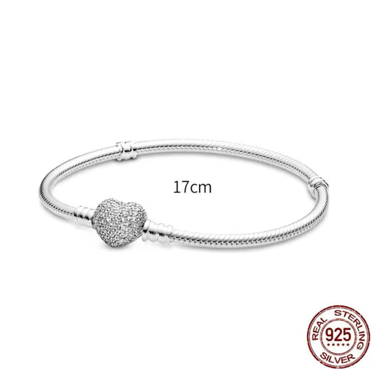 925 Silver Heart Bracelet ( size 17 cm )