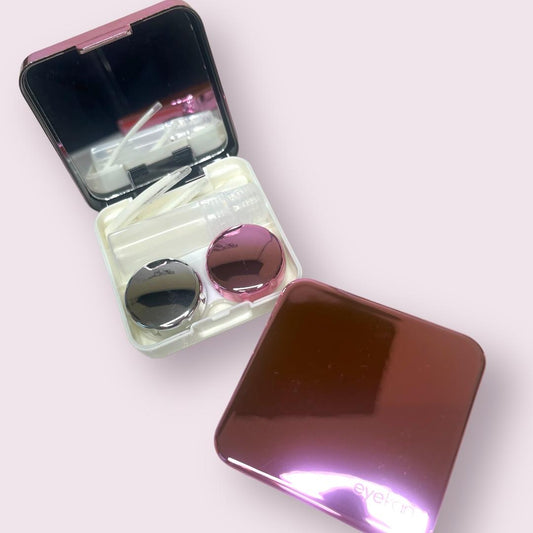 Pink/Silver Contact Lense Case with Mirror